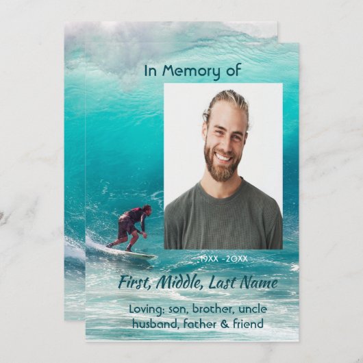 Christian  Memorial  Service Wave Surfer Water Kaart (Voorkant / Achterkant)