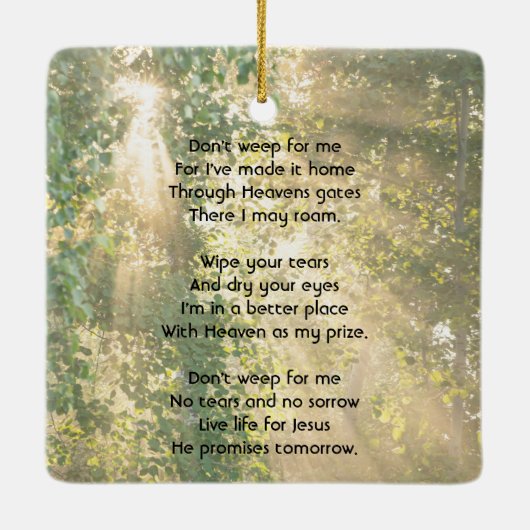 Christian Memorial Sunshine Golden Forest Keramisch Ornament (Achterkant)
