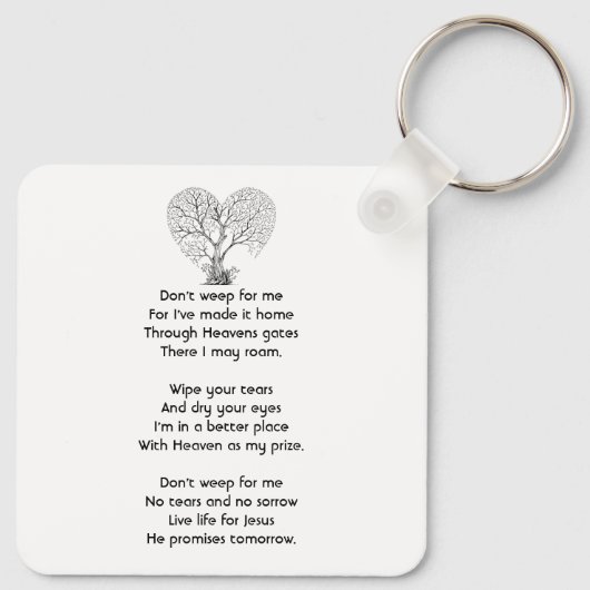 Christian Memorial  Tree of Life Heart Love Sleutelhanger (Achterkant)