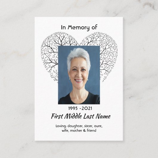 Christian Memorial  Tree of Life Heart Love Visitekaartje (Voorkant)