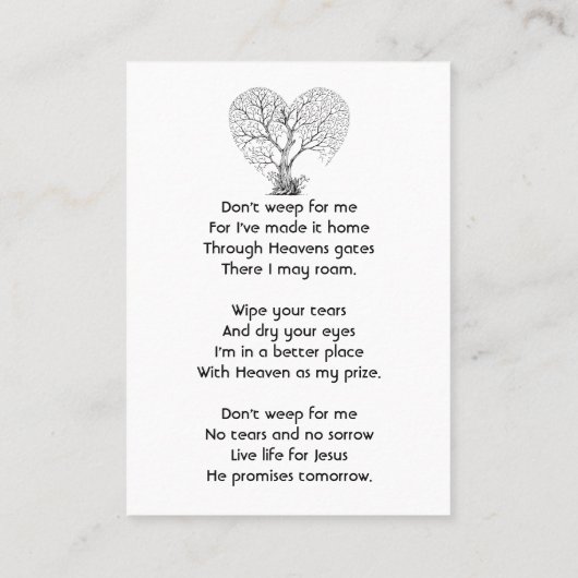 Christian Memorial  Tree of Life Heart Love Visitekaartje (Achterkant)