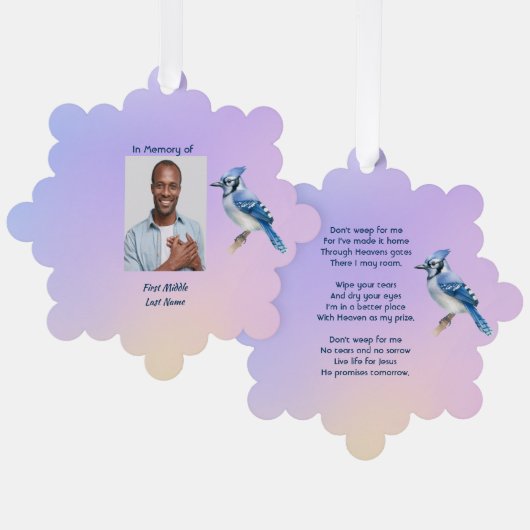 Christian Memorial Watercolor Bluejay Garden  Ornament Kaart (Voorkant / Achterkant)