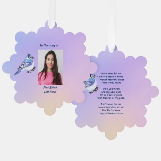 Christian Memorial Watercolor Bluejay Garden  Ornament Kaart (Voorkant / Achterkant)