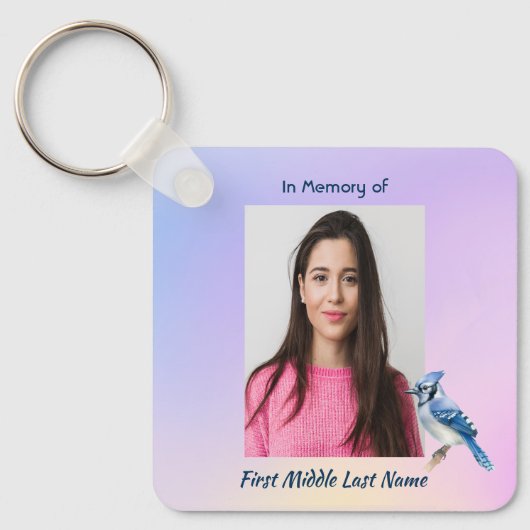 Christian Memorial Watercolor Bluejay Garden  Sleutelhanger (Voorkant)