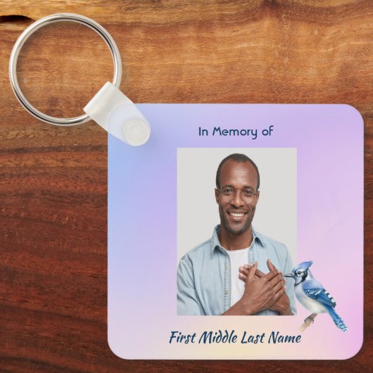 Christian Memorial Watercolor Bluejay Garden  Sleutelhanger (Voorkant)