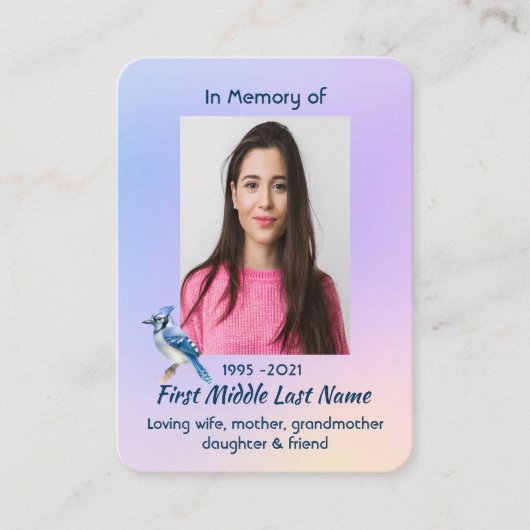 Christian Memorial Watercolor Bluejay Garden  Visitekaartje (Voorkant)