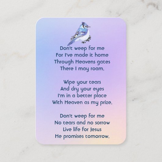 Christian Memorial Watercolor Bluejay Garden  Visitekaartje (Achterkant)