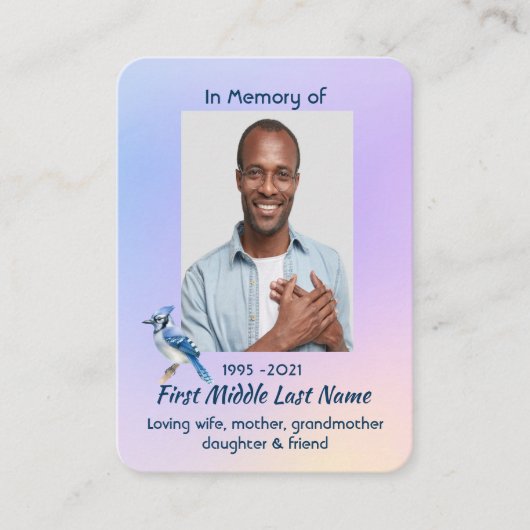 Christian Memorial Watercolor Bluejay Garden Visitekaartje (Voorkant)