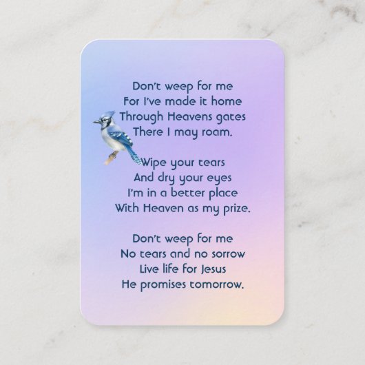 Christian Memorial Watercolor Bluejay Garden  Visitekaartje (Achterkant)