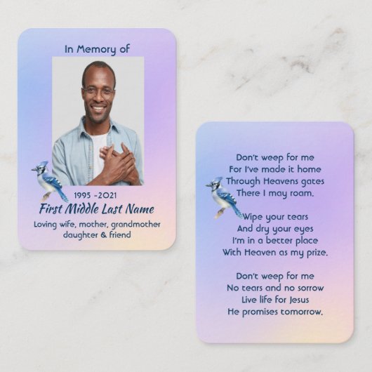 Christian Memorial Watercolor Bluejay Garden  Visitekaartje (Voorkant / Achterkant)