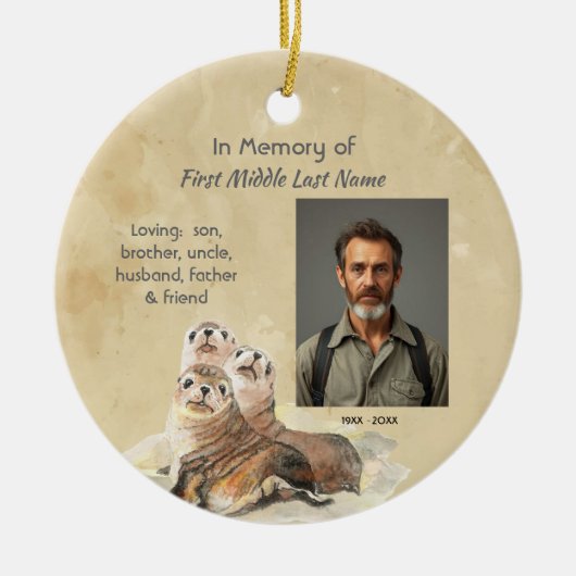 Christian Memorial Watercolor Seals Animals Keramisch Ornament (Voorkant)