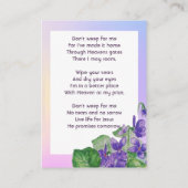 Christian Memorial  Watercolor Wild Violet Visitekaartje (Achterkant)