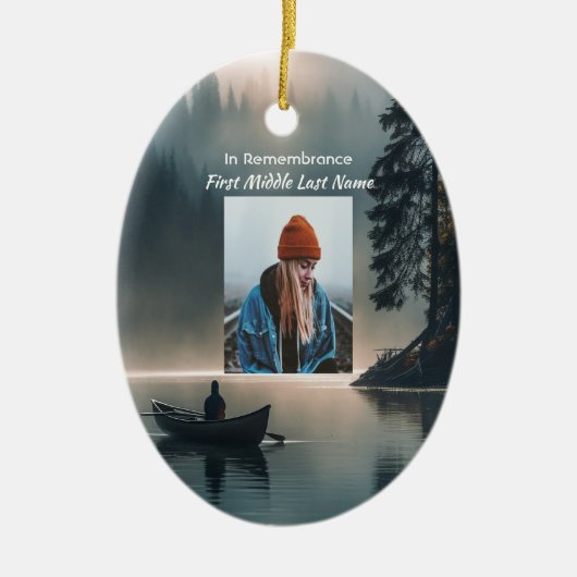 Christian Memory Keepsake Wilderness Lake Canoe Keramisch Ornament (Voorkant)