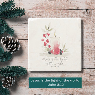 Christian Modern Faith Decor John 8:12 Candle  Stenen Onderzetter