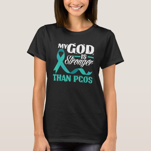 Christian My God Is Stronger Than PCOS Awareness T-shirt (Voorkant)