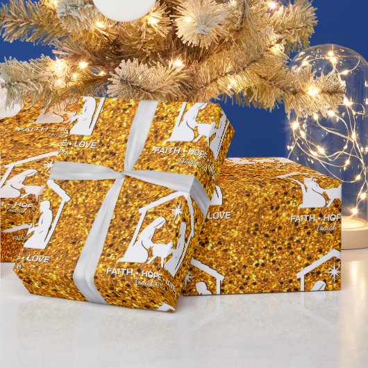 Christian Nativity Faux Glitter Christmas Cadeaupapier (Feestdagen)