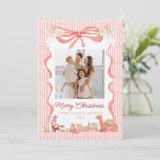 Christian Nativity Photo Greeting Christmas Card,  Feestdagenkaart (Staand voorkant)