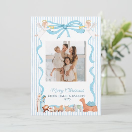 Christian Nativity Photo Greeting Christmas Card,  Feestdagenkaart (Staand voorkant)