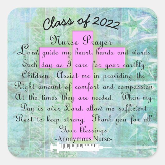 Christian Nurse Prayer Class 2022 Vierkante Sticker (Voorkant)