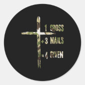 Christian One Cross Plus Three Nails Equals Forgiv Ronde Sticker (Voorkant)