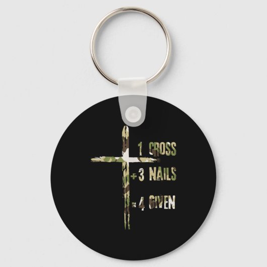 Christian One Cross Plus Three Nails Equals Forgiv Sleutelhanger (Voorkant)