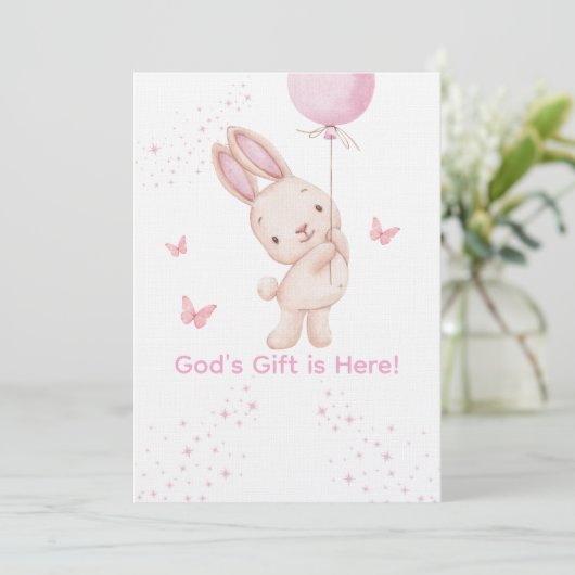 Christian Pink Girl Baby Shower Invitation Kaart (Staand voorkant)