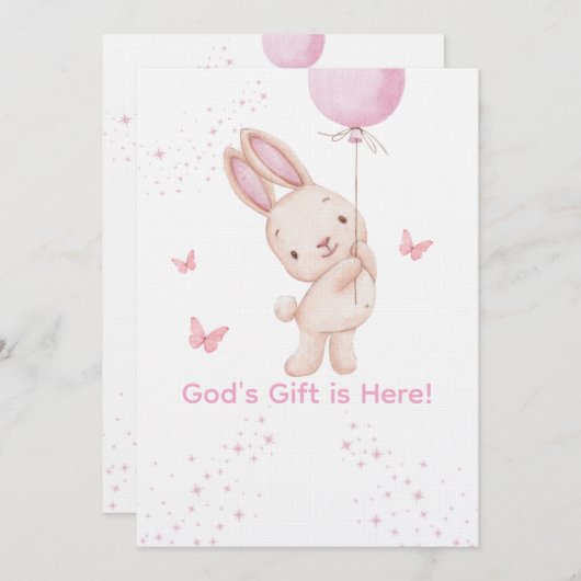 Christian Pink Girl Baby Shower Invitation Kaart (Voorkant / Achterkant)