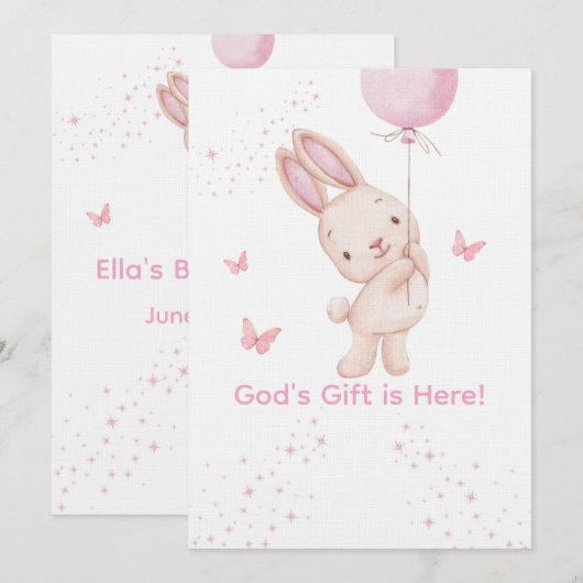 Christian Pink Girl Baby Shower Invitation Kaart (Voorkant / Achterkant)
