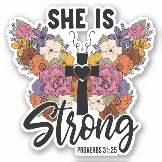 Christian Proverbs 31 Woman Butterfly Flowers Sticker (Voorkant)