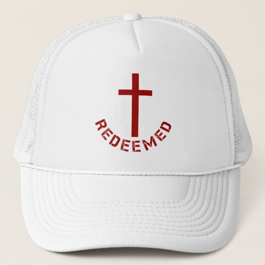 Christian Redeemed Cross and Red Text Design Trucker Pet (Voorkant)