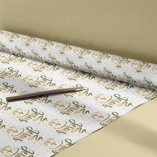 Christian Religion Theme Jesus Typography Cross Cadeaupapier