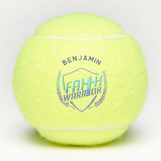 Christian Saying Faith Warrior Blue Purple Custom Tennisballen (Voorkant)