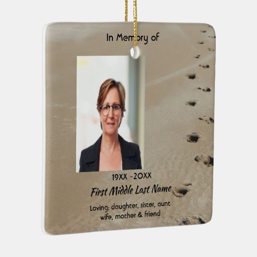 Christian Scripture Keepsake Footprints in Sand Keramisch Ornament (Rechts)