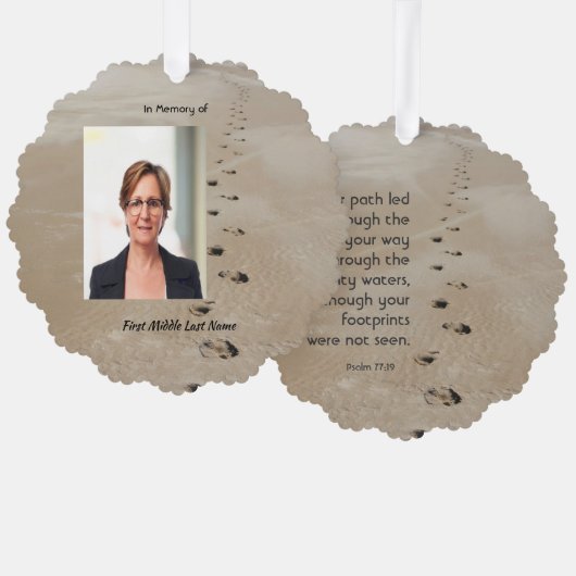 Christian Scripture Keepsake Footprints in Sand Ornament Kaart (Voorkant / Achterkant)