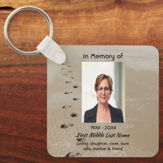 Christian Scripture Keepsake Footprints in Sand Sleutelhanger (Voorkant)