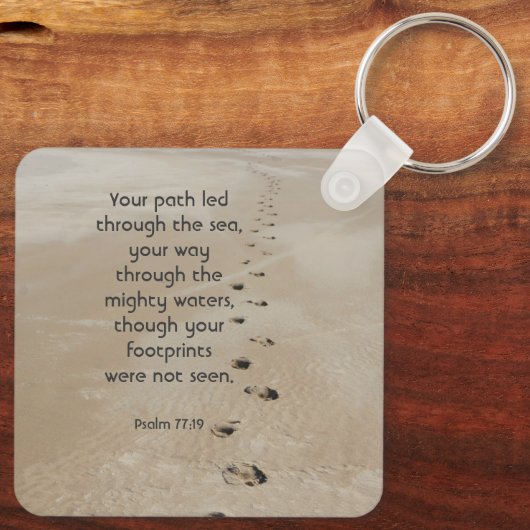 Christian Scripture Keepsake Footprints in Sand Sleutelhanger (Achterkant)