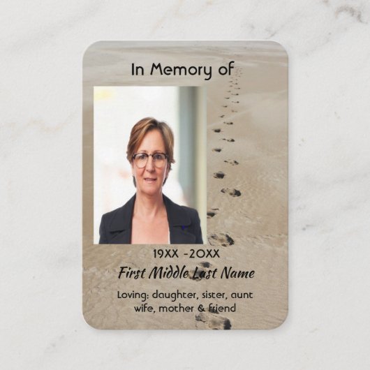 Christian Scripture Keepsake Footprints in Sand Visitekaartje (Voorkant)