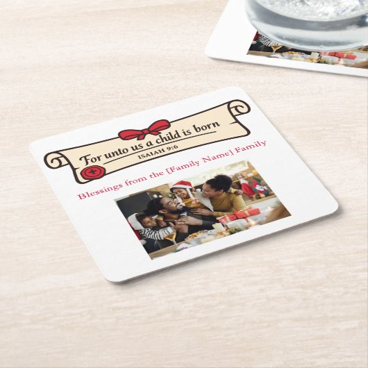 Christian Scroll Isaiah 9 6 Religious Custom Photo Kartonnen Onderzetters (Schuin)