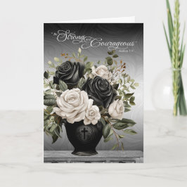 Christian Sympathy Black and White Roses Scripture Kaart