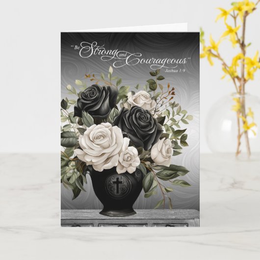 Christian Sympathy Black and White Roses Scripture Kaart (Gele Bloem)