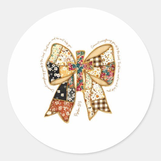 Christian Verse Bible Jesus Coquette Bow Patchwork Ronde Sticker (Voorkant)