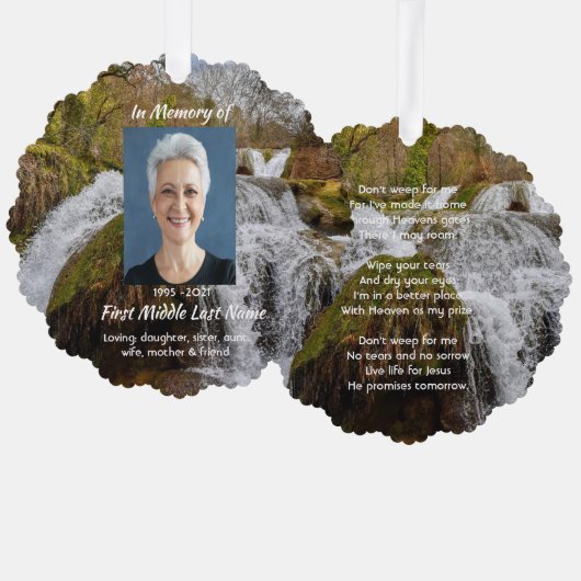 Christian Waterfall Landscape  Memorial Keepsake  Ornament Kaart (Voorkant / Achterkant)