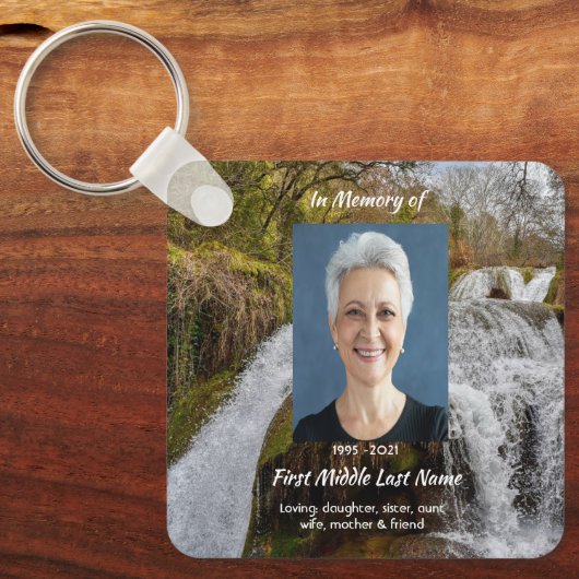 Christian Waterfall Landscape Memorial Keepsake Sleutelhanger (Voorkant)