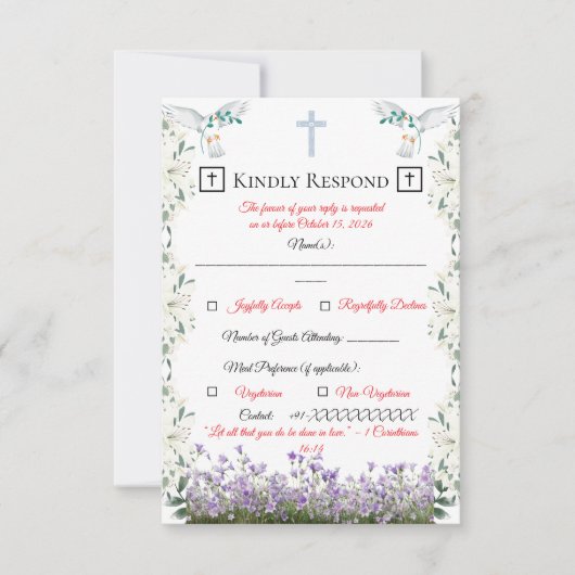 Christian Wedding RSVP Card with Cross Kaartje (Voorkant)