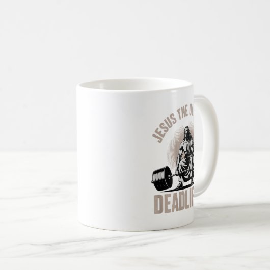 Christian Workout Gym Jesus The Deadlifter On Back Koffiemok (Voorkant rechts)