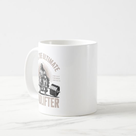 Christian Workout Gym Jesus The Deadlifter On Back Koffiemok (Voorkant links)