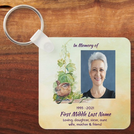 Christian Wren Bird Vineyard Memorial Keepsake Sleutelhanger (Voorkant)