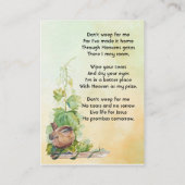 Christian Wren Bird Vineyard Memorial Keepsake Visitekaartje (Achterkant)