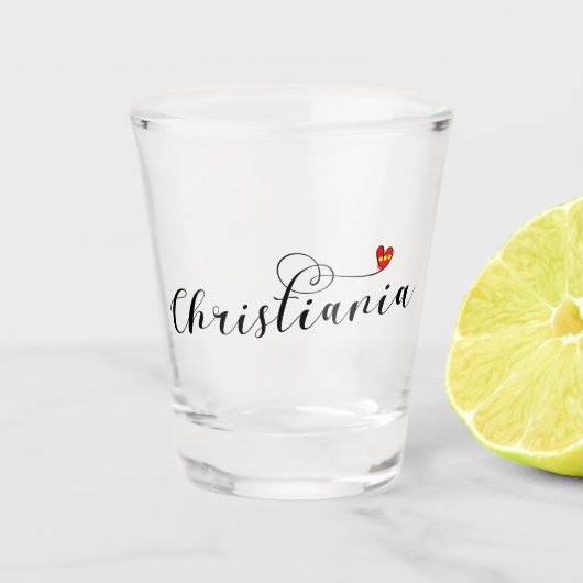 Christiania Flag Heart, Fristaden Christiania Shot Glas (Voorkant)