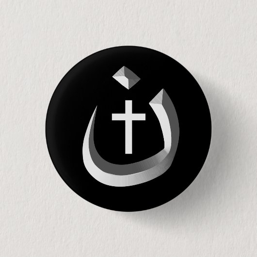 CHRISTIANITSOLIDARITEIT - NAZARENE SYMBOOL EN KROS RONDE BUTTON 3,2 CM (Voorkant)